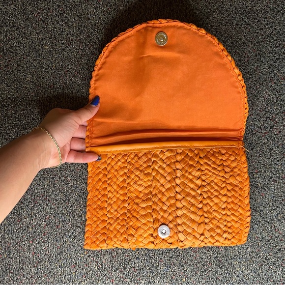 AMAZON Orange Straw Rattan Woven Medium Envelope Clutch Bag Purse Wallet Magnet - Picture 6 of 16